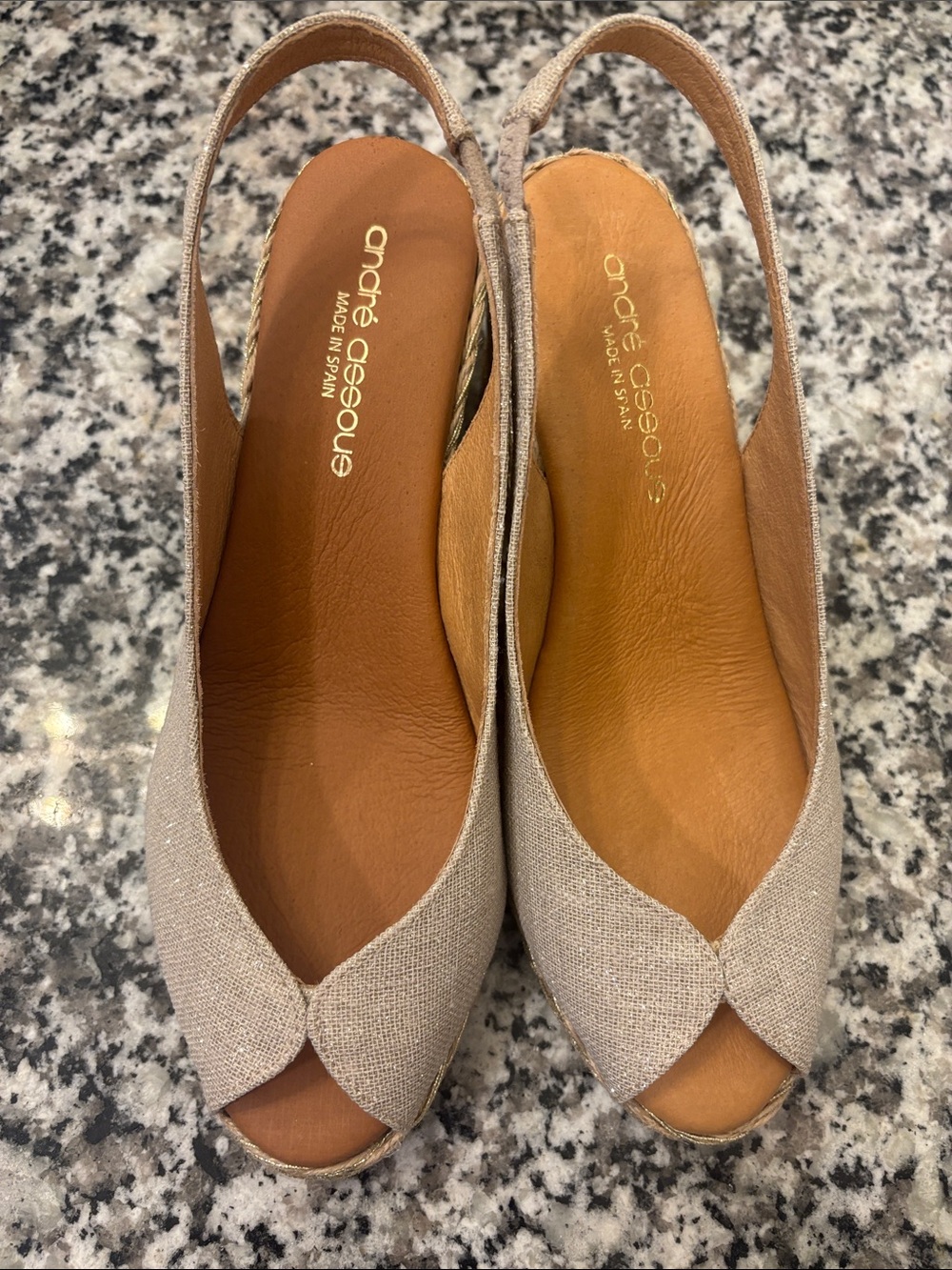 Andre Assous Women's Beige Linen Peep-Toe Slingback Flats